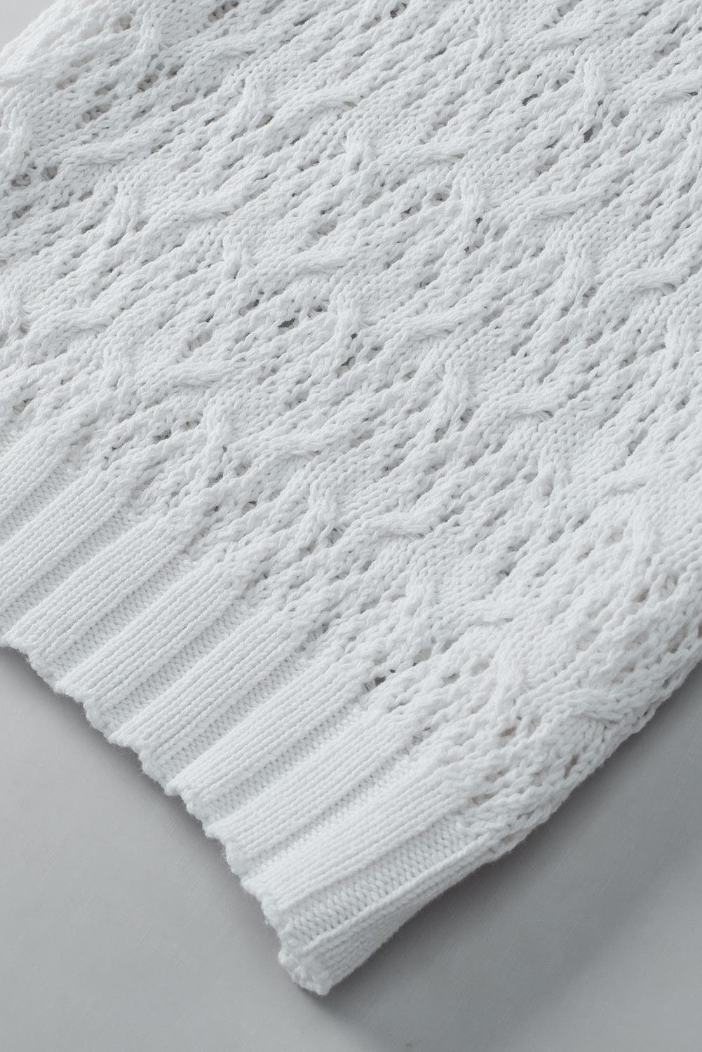 Chic White Pointelle Knit Half Sleeve Sweater