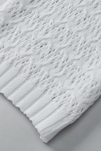 Chic White Pointelle Knit Half Sleeve Sweater