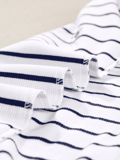 Chic White Ribbed Knit Striped Tank Dress