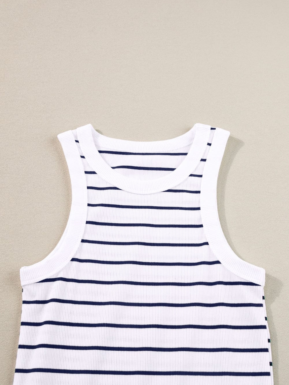 Chic White Ribbed Knit Striped Tank Dress