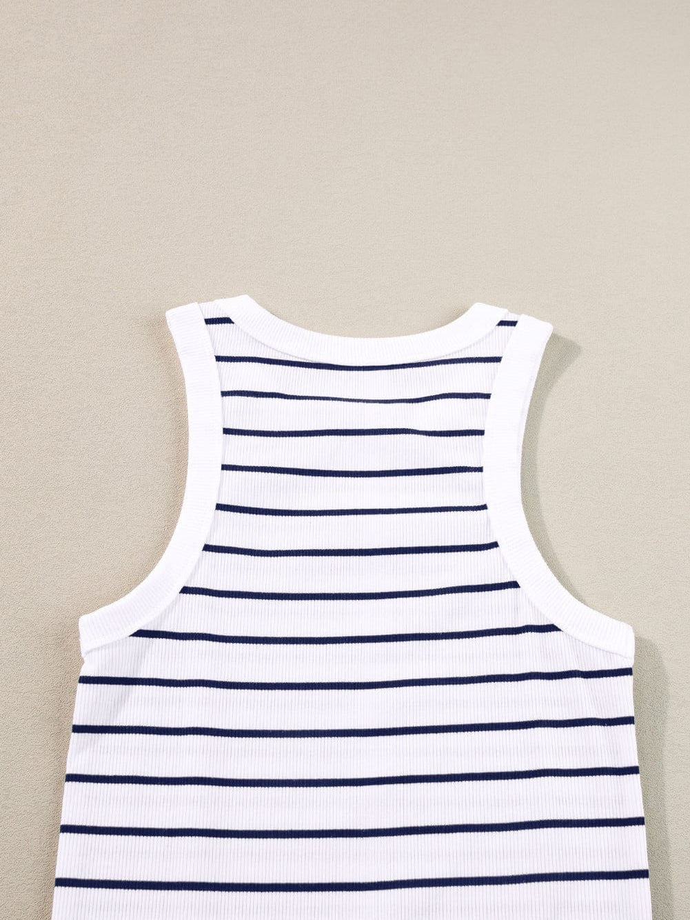 Chic White Ribbed Knit Striped Tank Dress