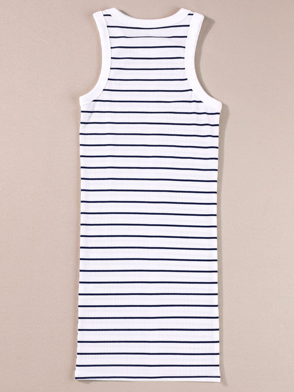 Chic White Ribbed Knit Striped Tank Dress