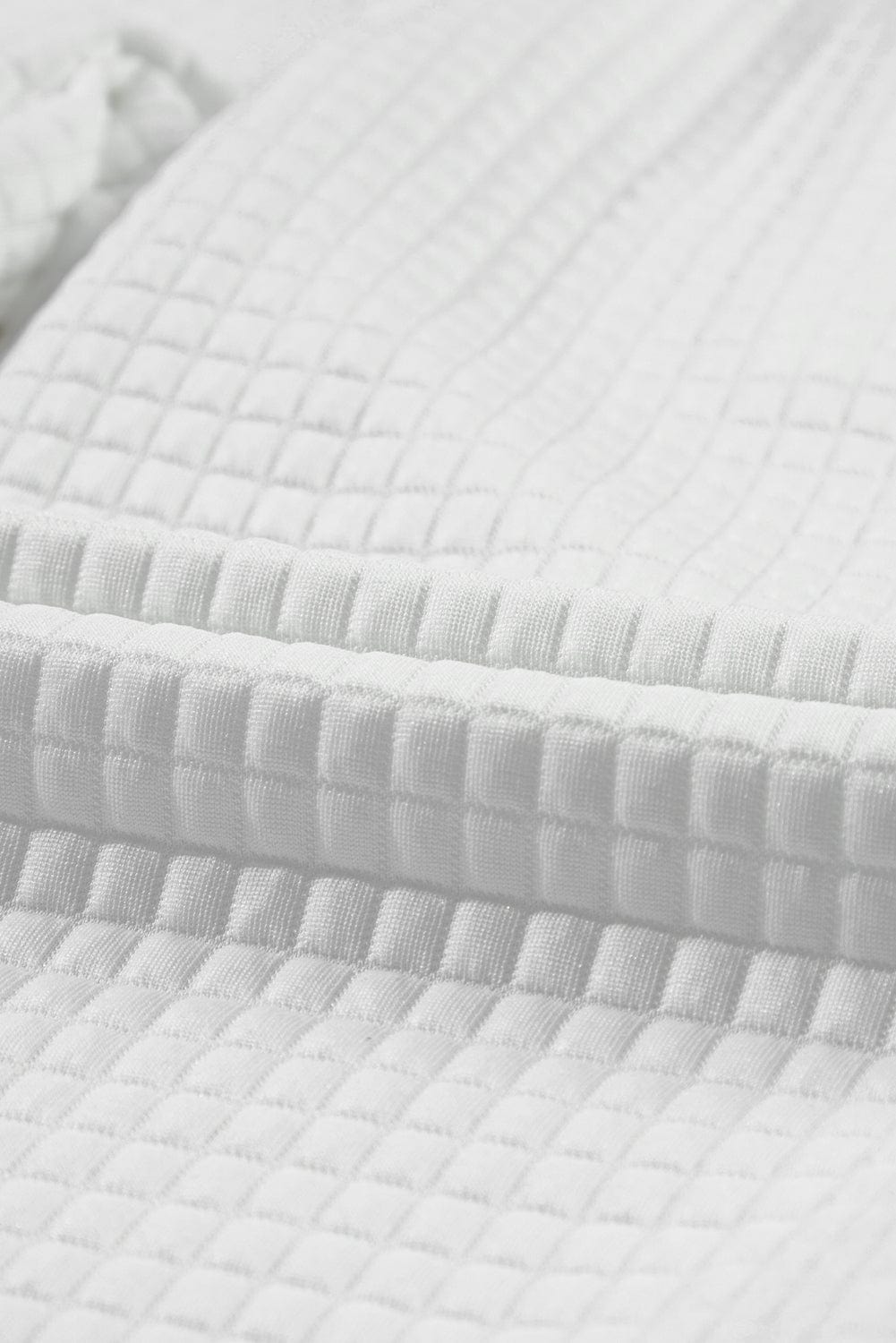 Chic White Textured Lattice Crop Top and Jogger Pants Ensemble