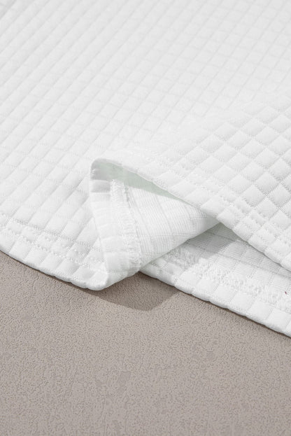 Chic White Textured Lattice Crop Top and Jogger Pants Ensemble