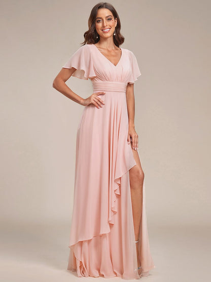 Chiffon Bridesmaid Dresses with Side Split V-Neck Ruching