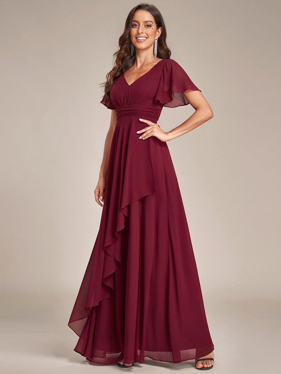 Chiffon Bridesmaid Dresses with Side Split V-Neck Ruching