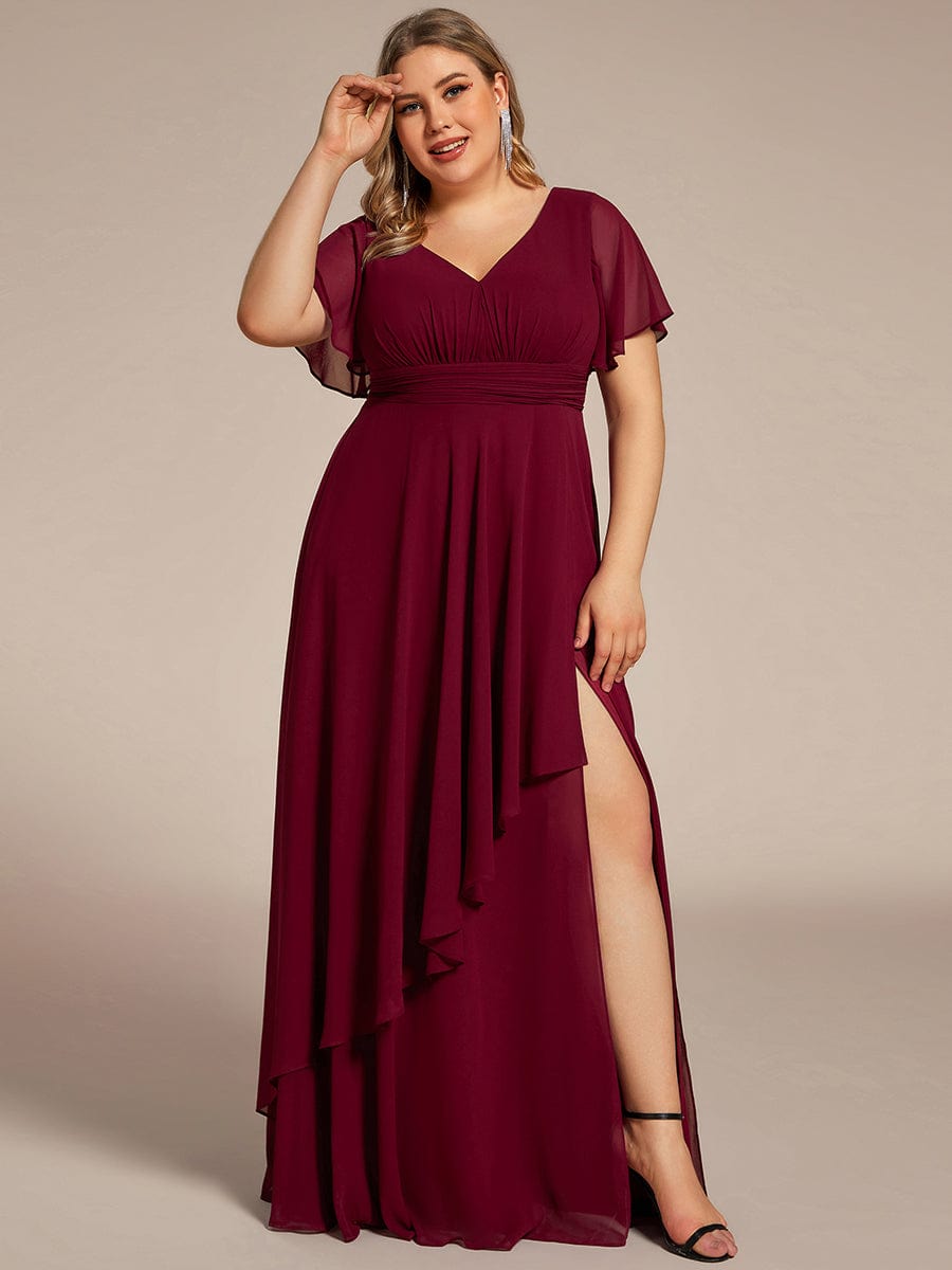 Chiffon Bridesmaid Dresses with Side Split V-Neck Ruching