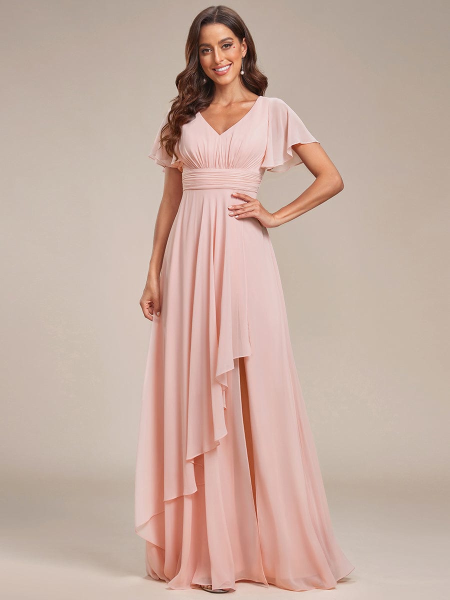 Chiffon Bridesmaid Dresses with Side Split V-Neck Ruching