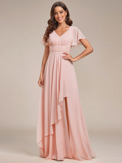 Chiffon Bridesmaid Dresses with Side Split V-Neck Ruching