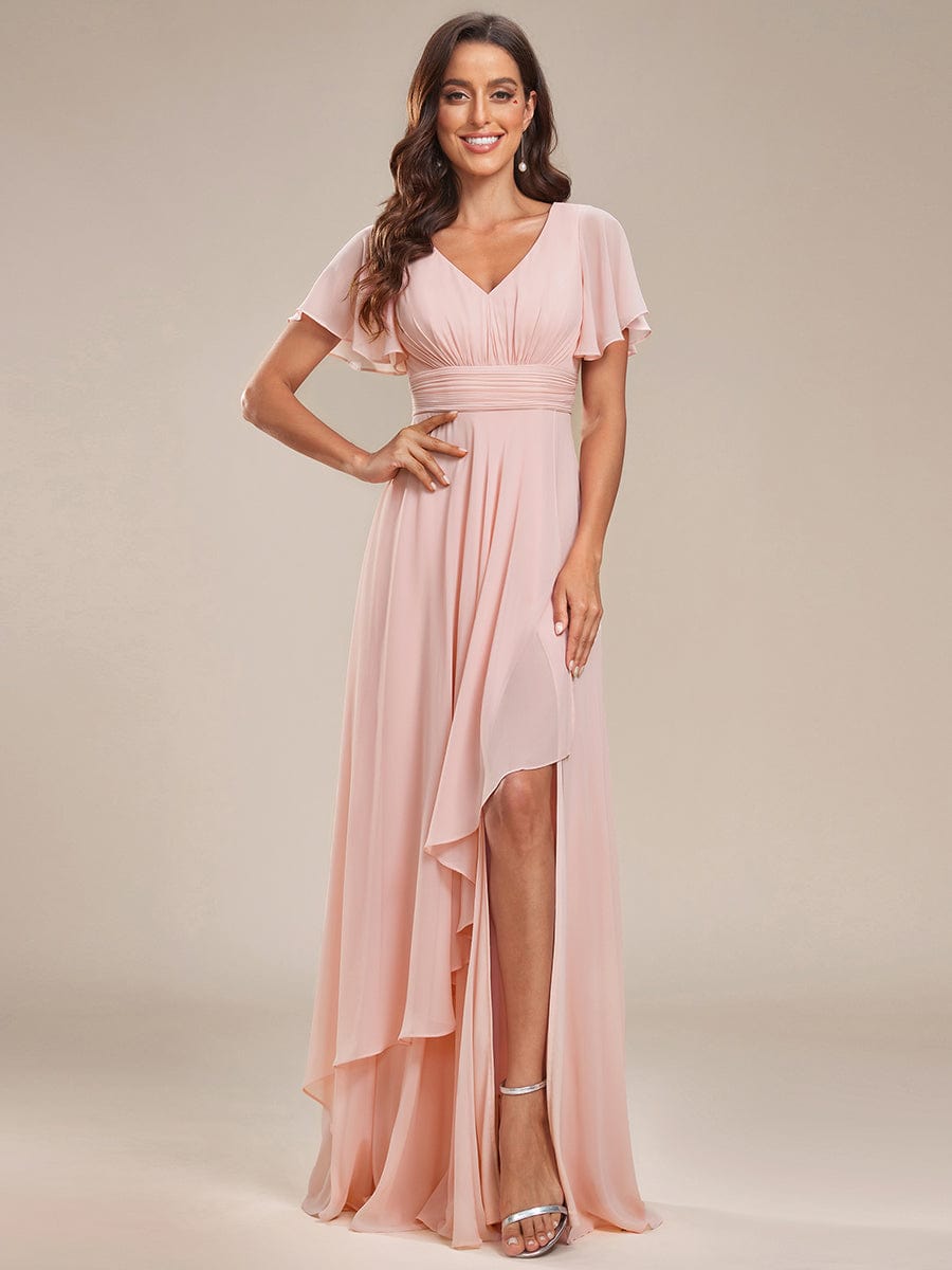 Chiffon Bridesmaid Dresses with Side Split V-Neck Ruching