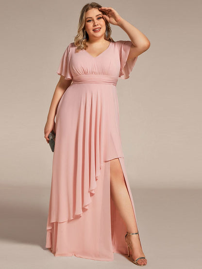 Chiffon Bridesmaid Dresses with Side Split V-Neck Ruching