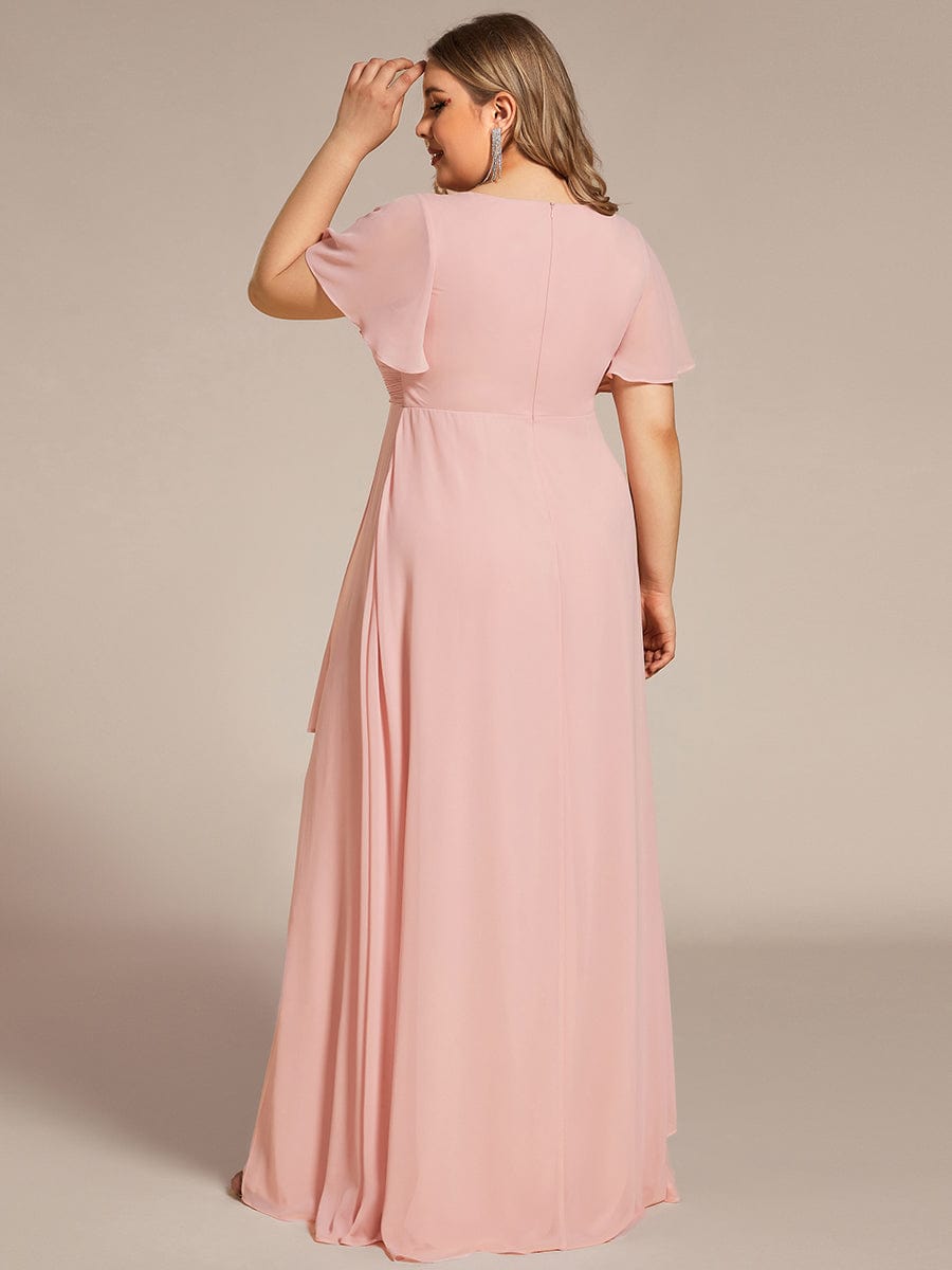 Chiffon Evening Dress with Ruffles Sleeve and Lotus Leaf High Slit