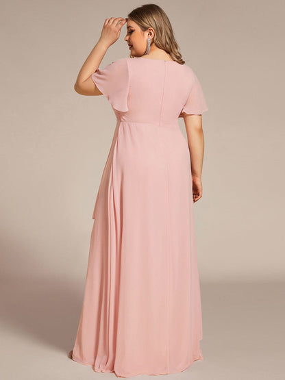 Chiffon Evening Dress with Ruffles Sleeve and Lotus Leaf High Slit