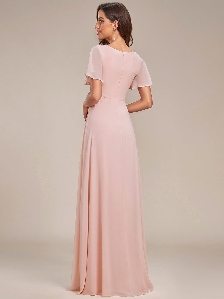 Chiffon Evening Dress with Ruffles Sleeve and Lotus Leaf High Slit