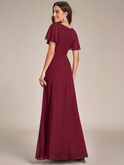 Chiffon Evening Dress with Ruffles Sleeve and Lotus Leaf High Slit