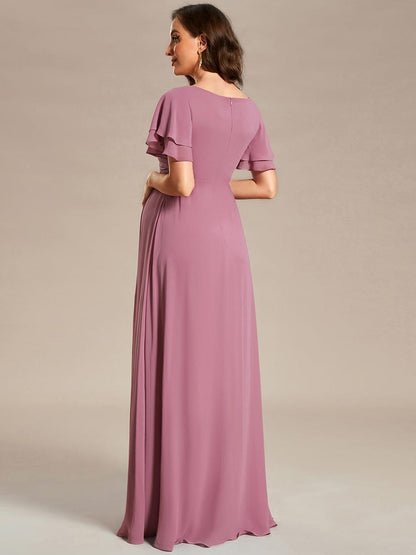 Chiffon Maternity Dress with Stylish Ruffle Sleeves and Split