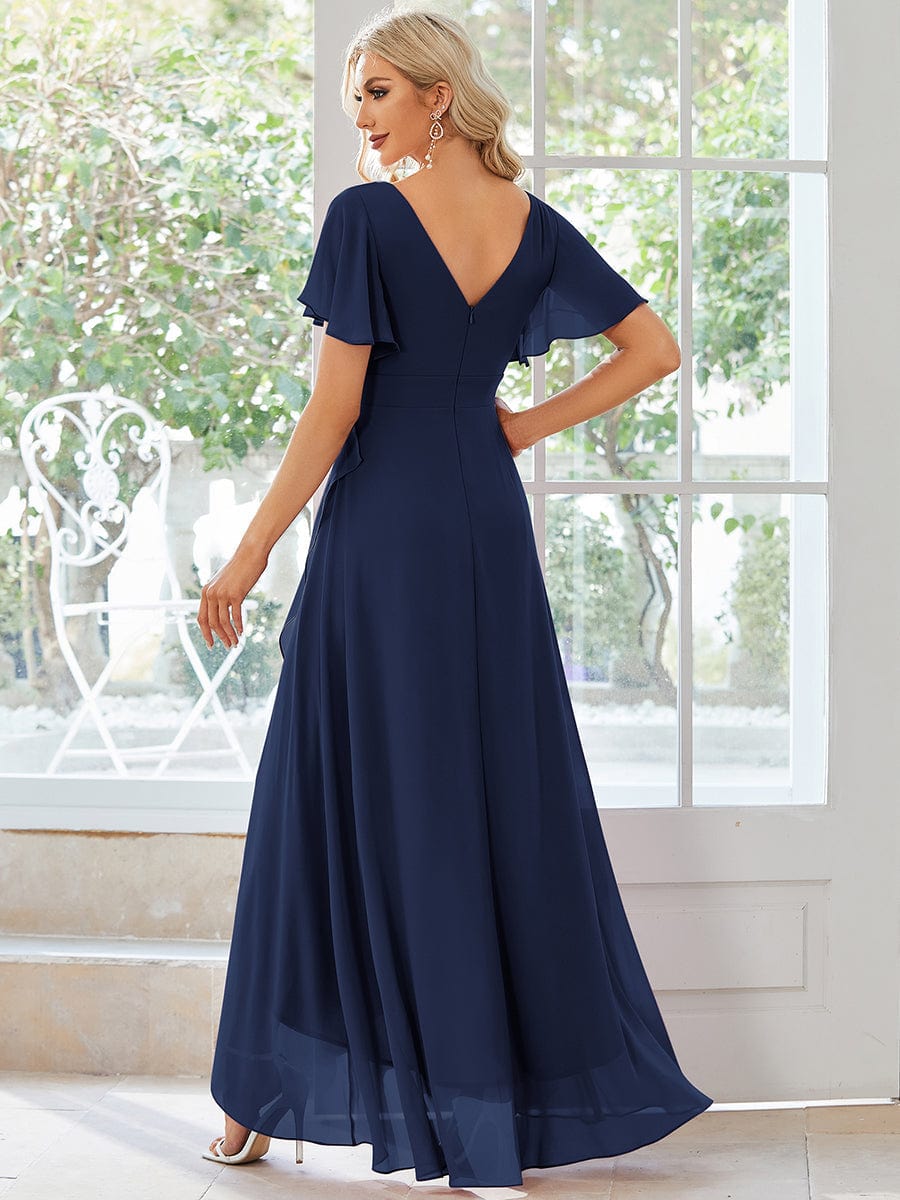 Chiffon Ruffles V-Neck Bridesmaid Dress with High-Low Hem