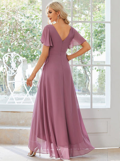 Chiffon Ruffles V-Neck Bridesmaid Dress with High-Low Hem