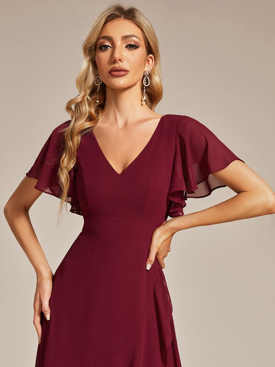Chiffon Ruffles V-Neck Bridesmaid Dress with High-Low Hem