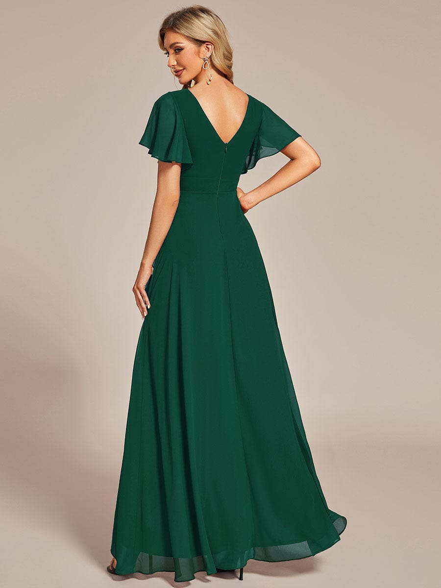 Chiffon Ruffles V-Neck Bridesmaid Dress with High-Low Hem