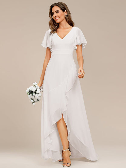 Chiffon Ruffles V-Neck Bridesmaid Dress with High-Low Hem