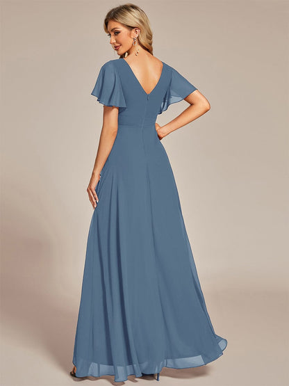 Chiffon Ruffles V-Neck Bridesmaid Dress with High-Low Hem