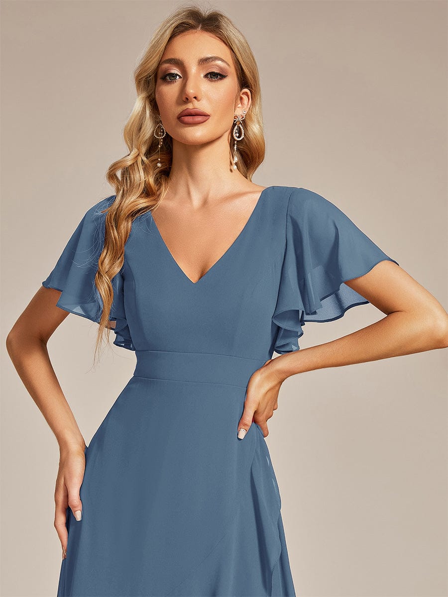 Chiffon Ruffles V-Neck Bridesmaid Dress with High-Low Hem