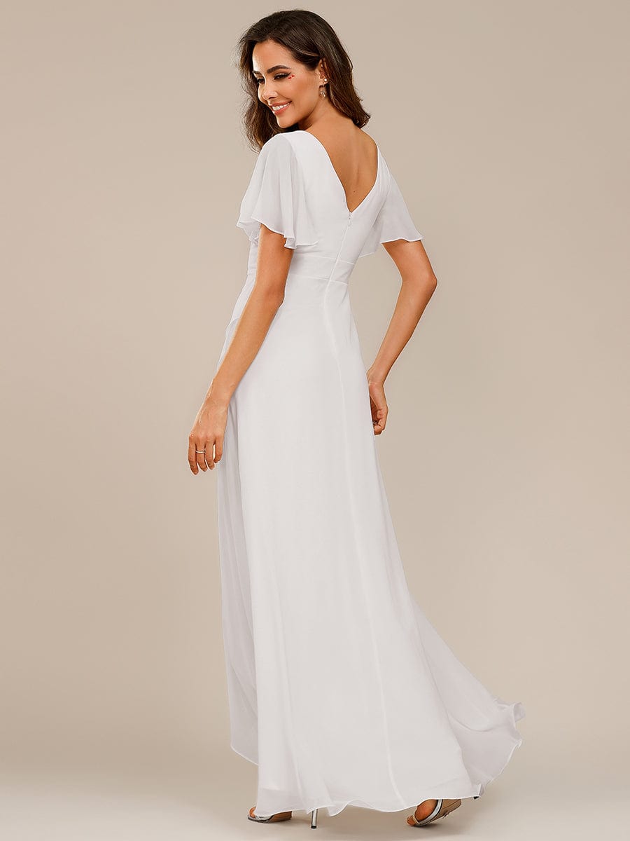 Chiffon Ruffles V-Neck Bridesmaid Dress with High-Low Hem