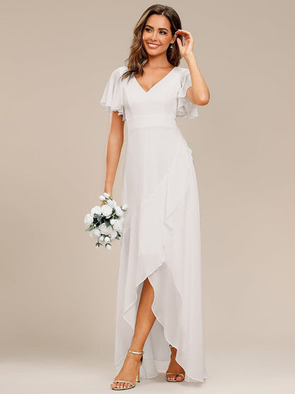 Chiffon Ruffles V-Neck Bridesmaid Dress with High-Low Hem