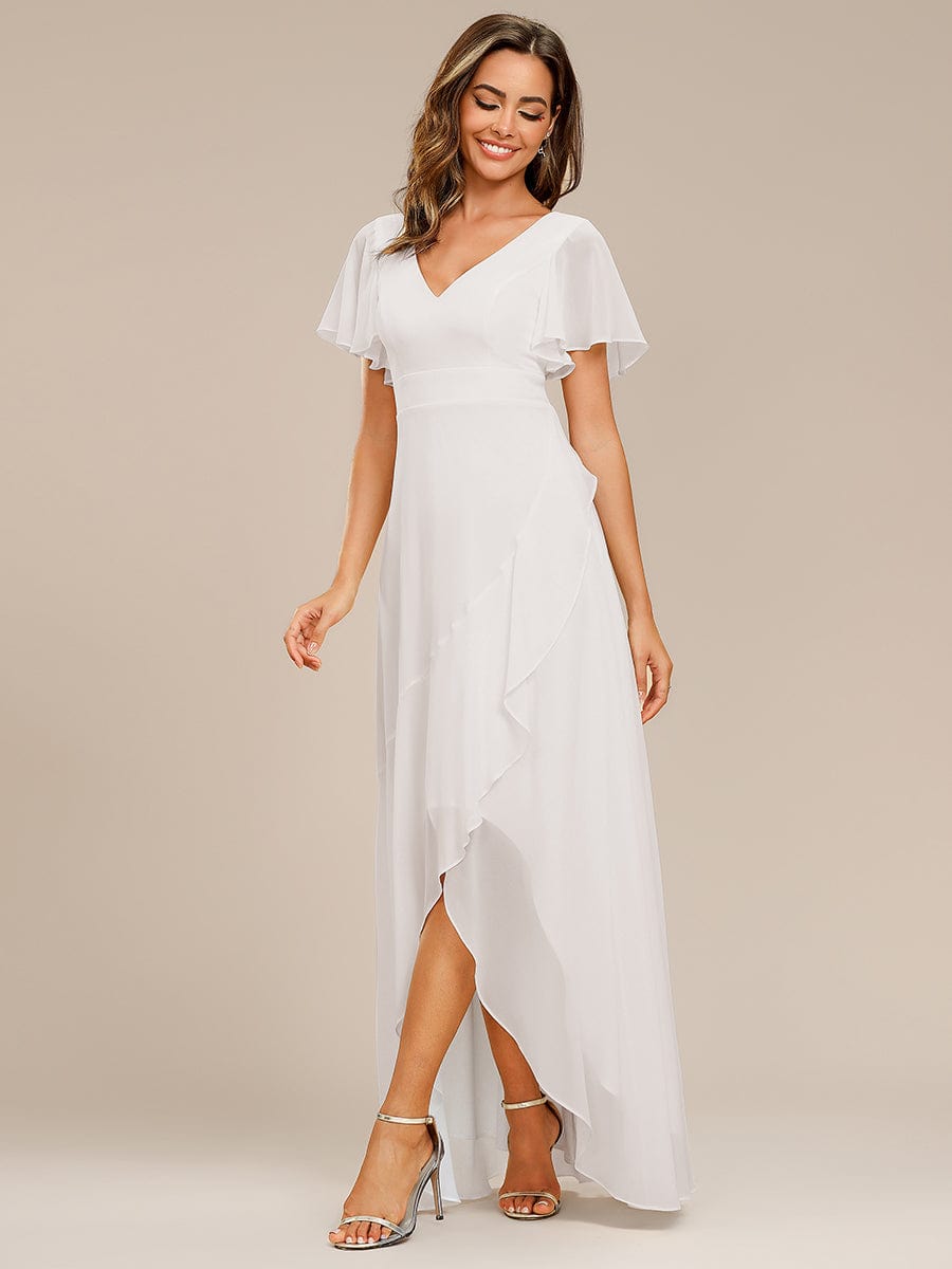 Chiffon Ruffles V-Neck Bridesmaid Dress with High-Low Hem