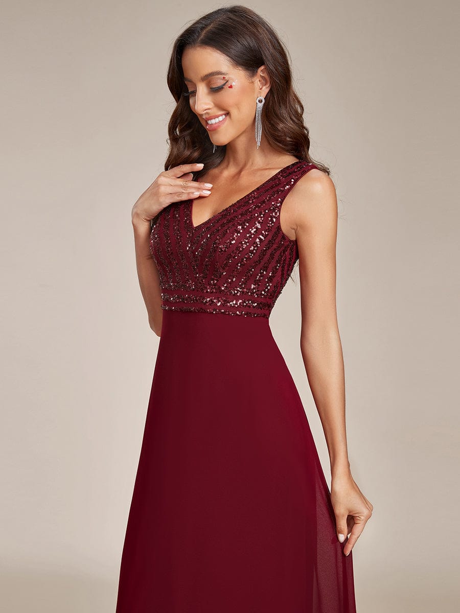 Chiffon & Sequin V-Neck Elegant Evening Gowns