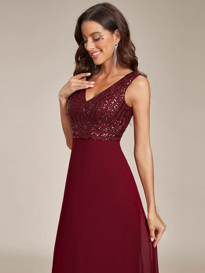 Chiffon & Sequin V-Neck Elegant Evening Gowns