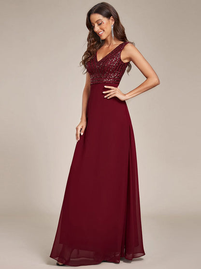 Chiffon & Sequin V-Neck Elegant Evening Gowns