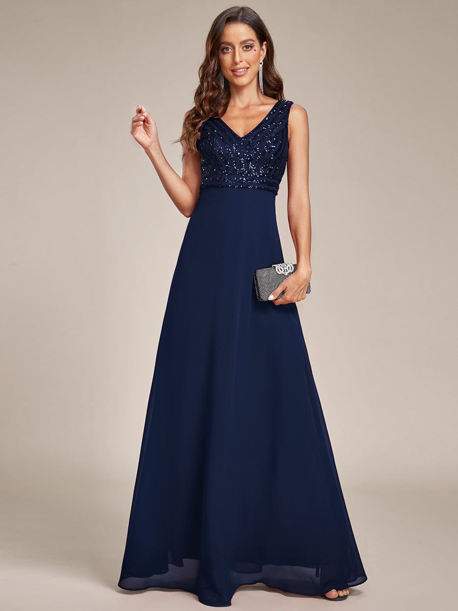 Chiffon & Sequin V-Neck Elegant Evening Gowns