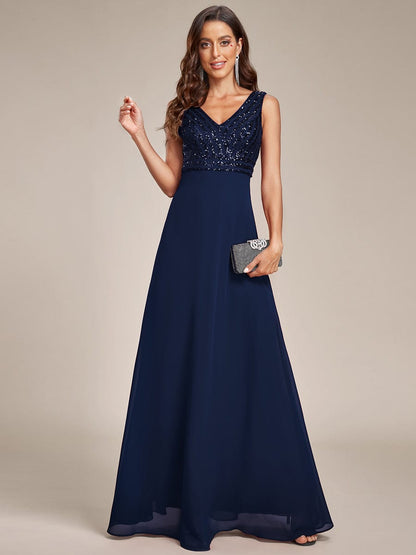 Chiffon & Sequin V-Neck Elegant Evening Gowns