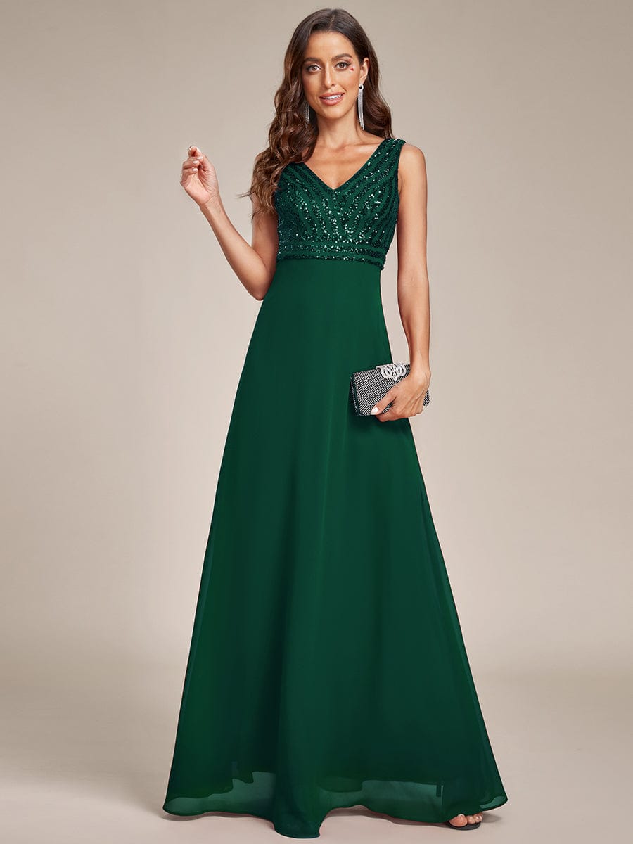 Chiffon & Sequin V-Neck Elegant Evening Gowns