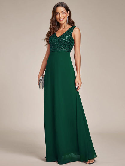 Chiffon & Sequin V-Neck Elegant Evening Gowns