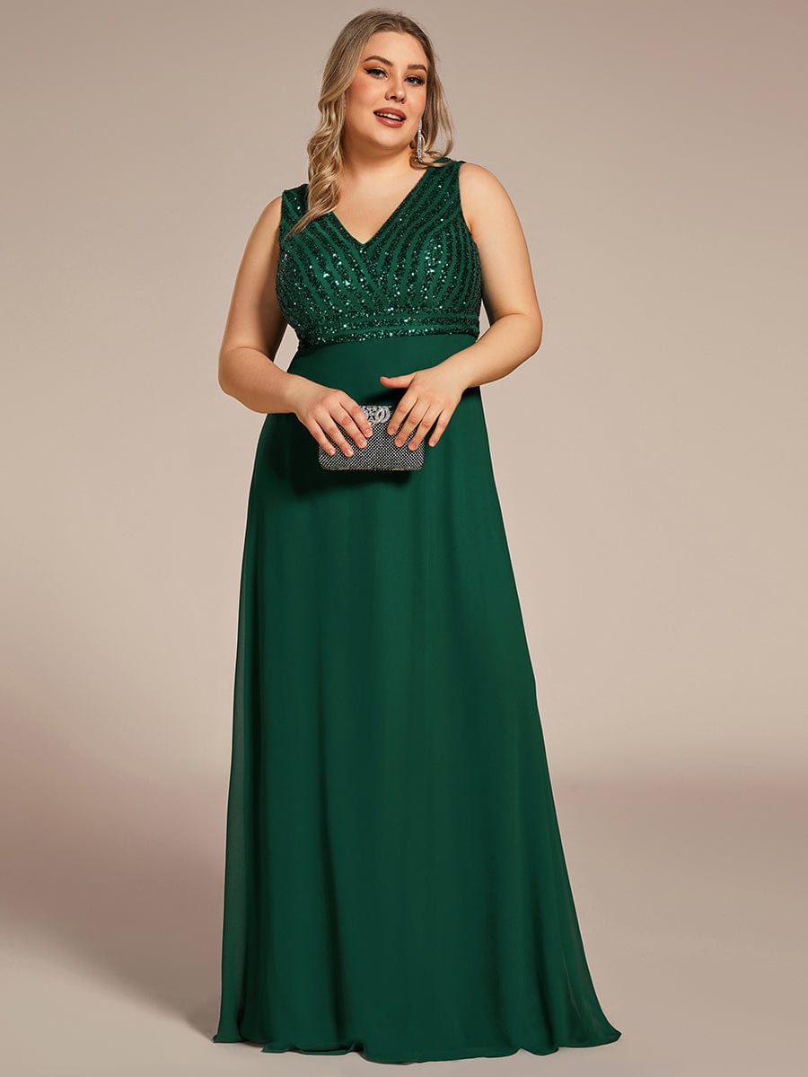 Chiffon & Sequin V-Neck Elegant Evening Gowns