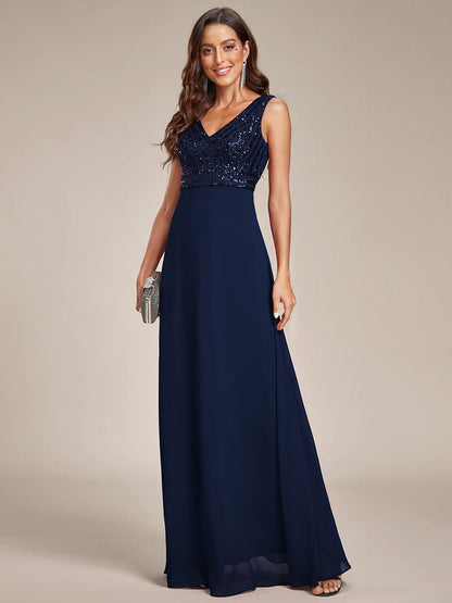 Chiffon & Sequin V-Neck Elegant Evening Gowns