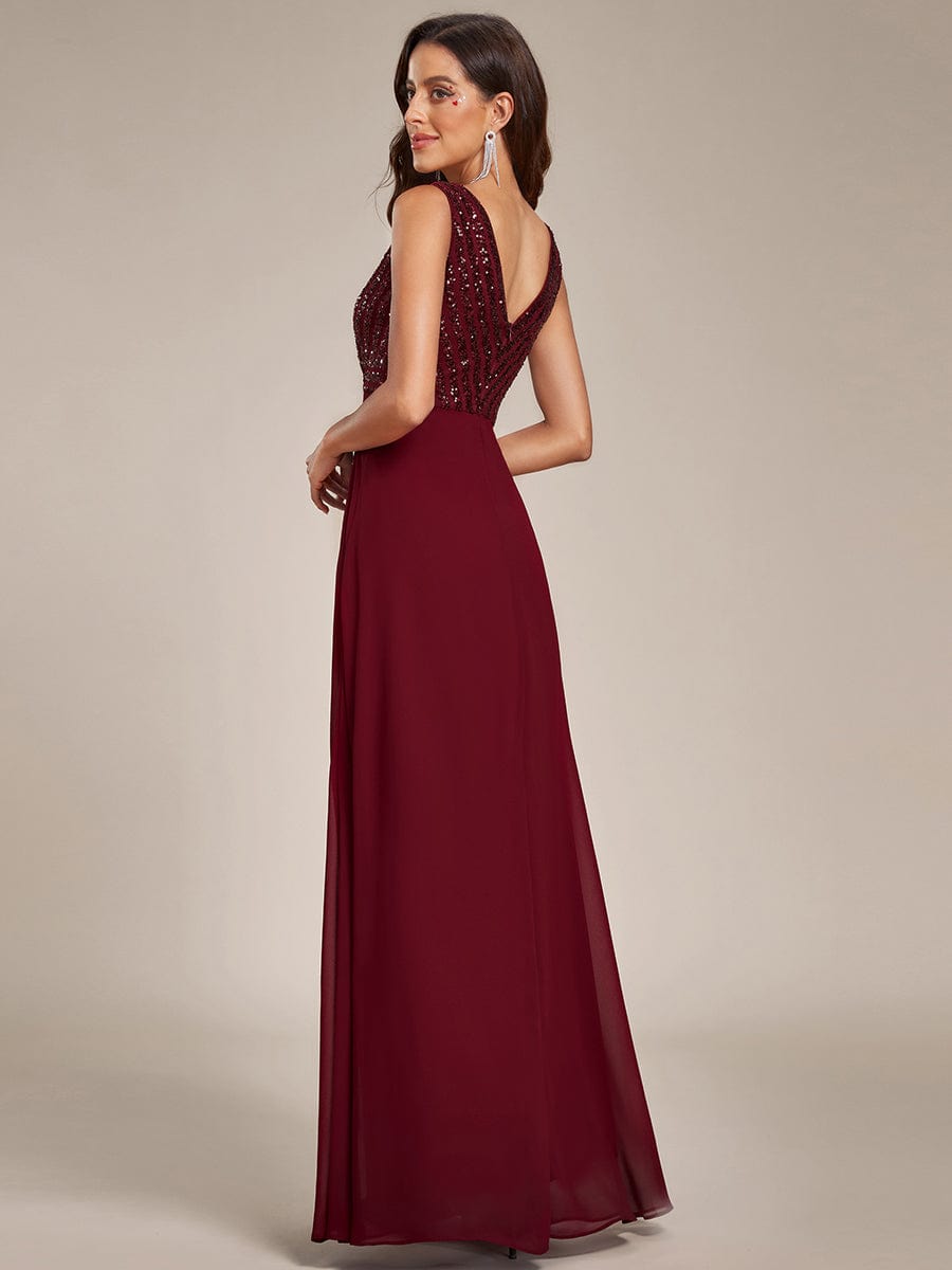 Chiffon & Sequin V-Neck Elegant Evening Gowns