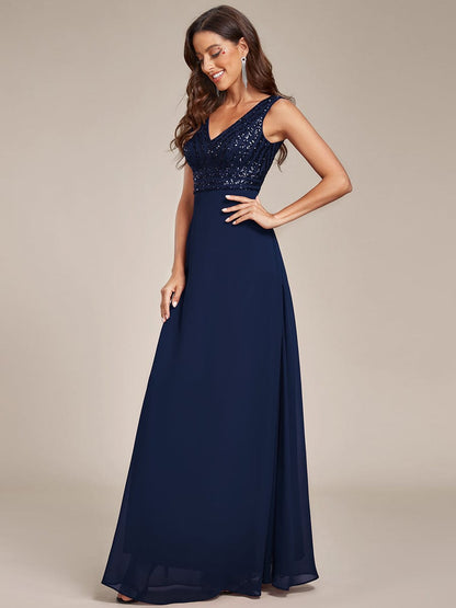 Chiffon & Sequin V-Neck Elegant Evening Gowns