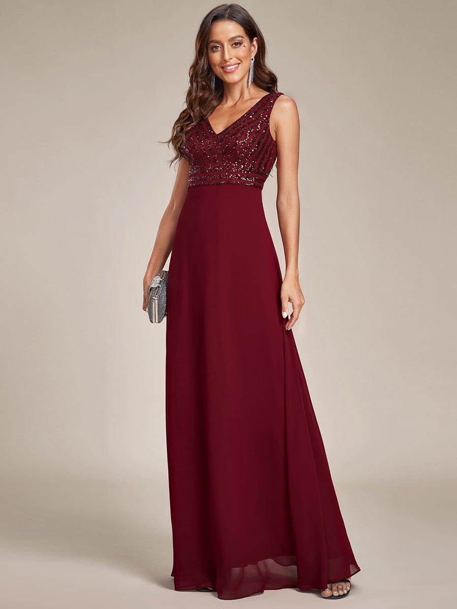 Chiffon & Sequin V-Neck Elegant Evening Gowns