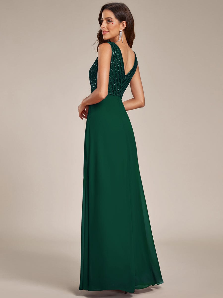 Chiffon & Sequin V-Neck Elegant Evening Gowns