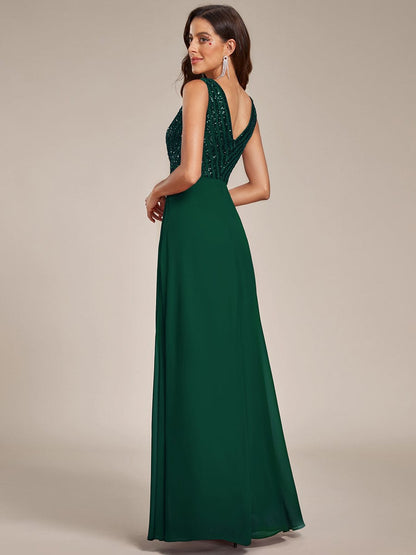 Chiffon & Sequin V-Neck Elegant Evening Gowns