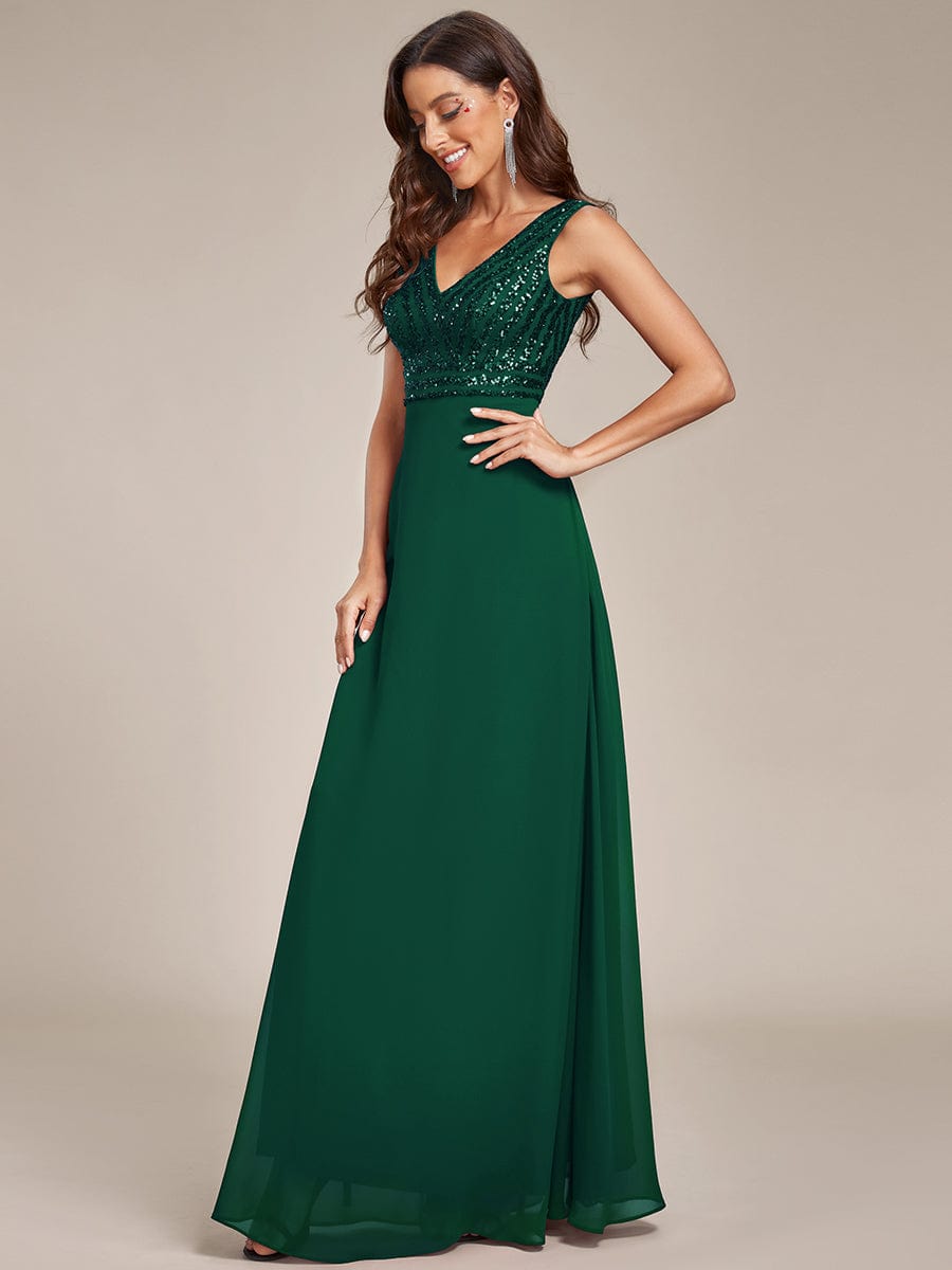 Chiffon & Sequin V-Neck Elegant Evening Gowns