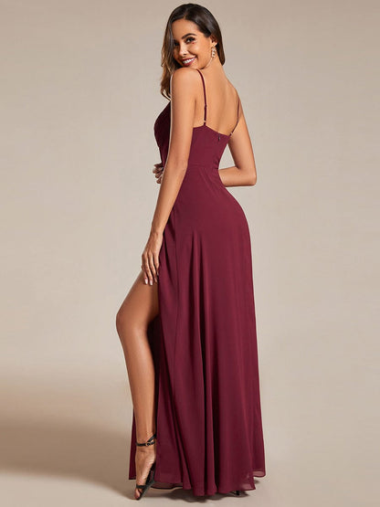 Chiffon Spaghetti Strap Bridesmaid Dress with High Split