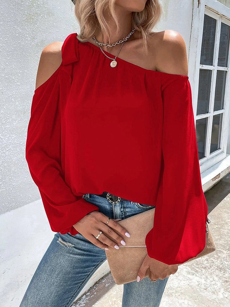 Chiffon Temperament Off Shoulder Tie Loose Blouse