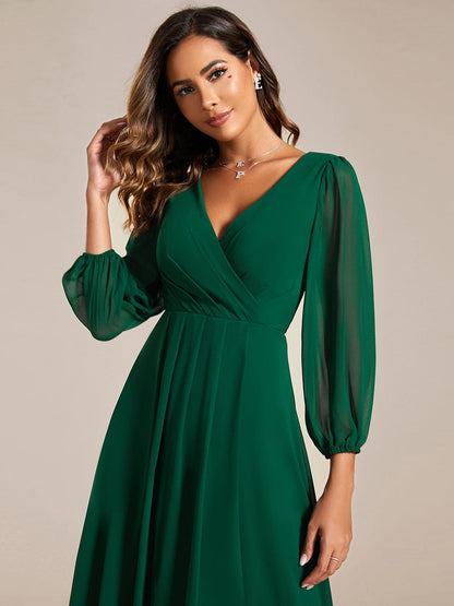 Chiffon Wedding Guest Dress with Elegant Long Sleeves and Ruffles