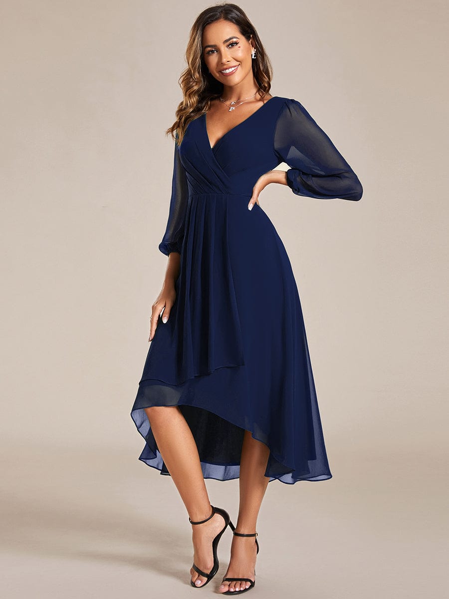Chiffon Wedding Guest Dress with Elegant Long Sleeves and Ruffles
