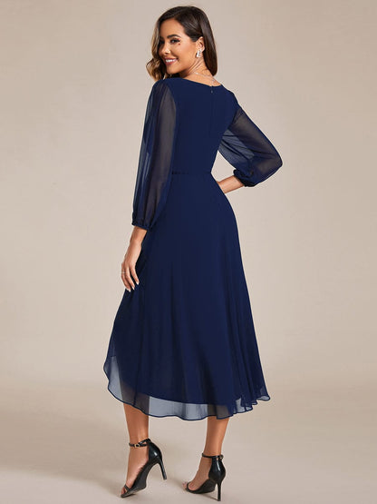Chiffon Wedding Guest Dress with Elegant Long Sleeves and Ruffles